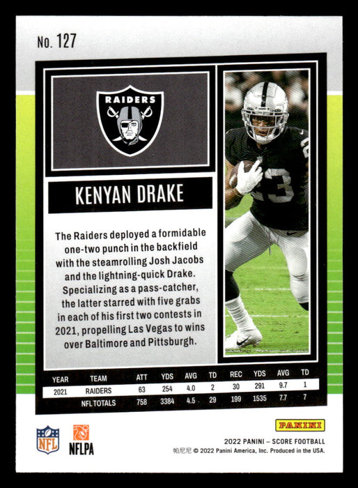 2022 Panini Score Football Kenyan Drake # 127 Gold Las Vegas Raiders