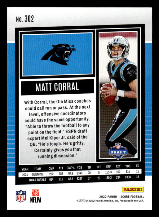 2022 Panini Score Football Matt Corral # 302 RC Gold Carolina Panthers