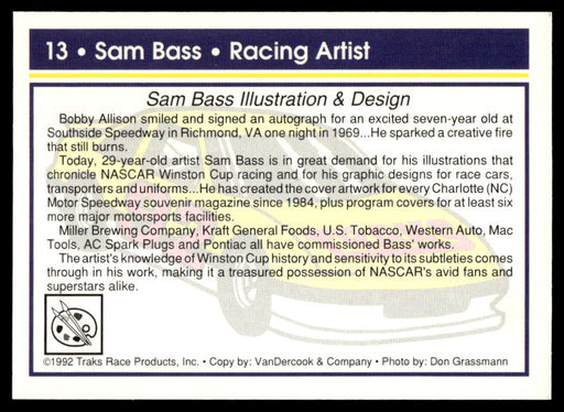 Sam Bass 1992 Traks Base Back of Card