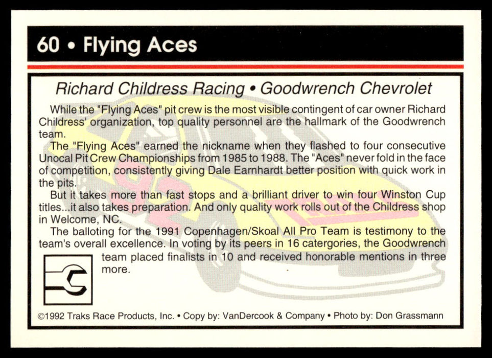 Flying Aces 1992 Traks Base Back of Card