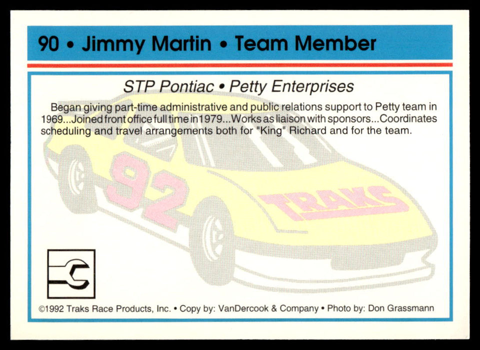 Jimmy Martin 1992 Traks Base Back of Card