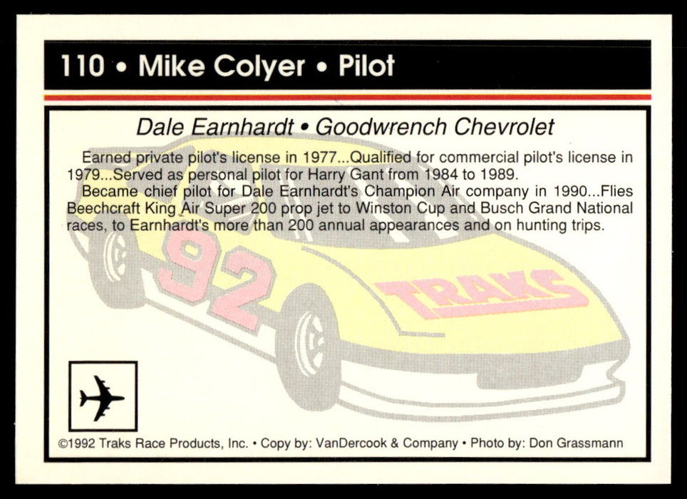 Mike Colyer 1992 Traks Base Back of Card