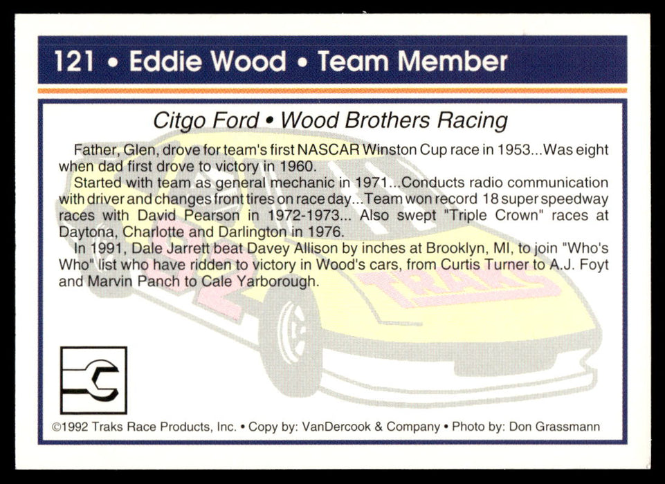 Eddie Wood 1992 Traks Base Back of Card