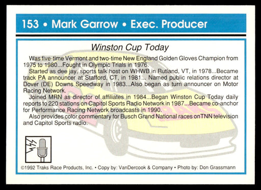 Mark Garrow 1992 Traks Base Back of Card