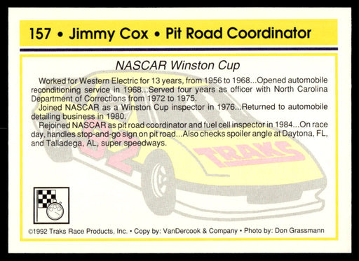 Jimmy Cox 1992 Traks Base Back of Card