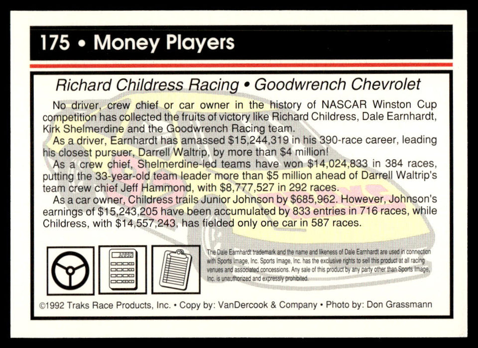 Money Players 1992 Traks Base Back of Card