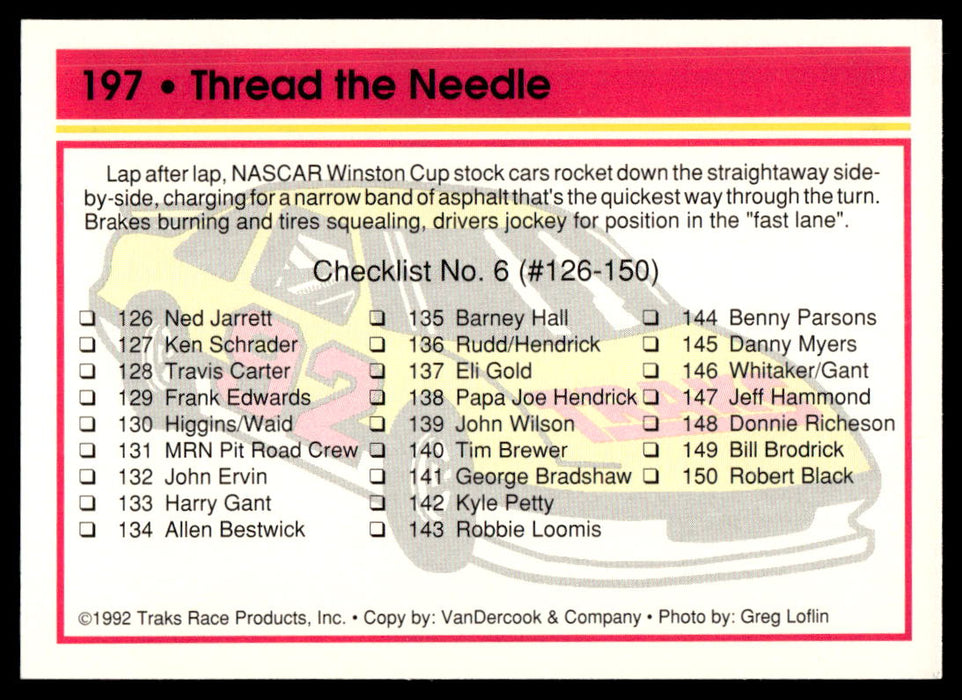 Thread the Needle 1992 Traks Base Back of Card