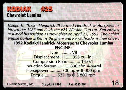 Ken Schrader 1993 Action Packed Base Back of Card