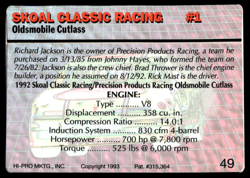 Rick Mast 1993 Action Packed Base Back of Card