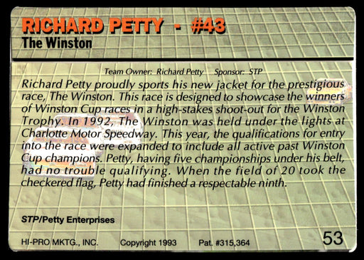 Richard Petty 1993 Action Packed Base Back of Card