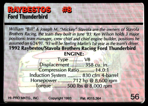 Sterling Marlin 1993 Action Packed Base Back of Card