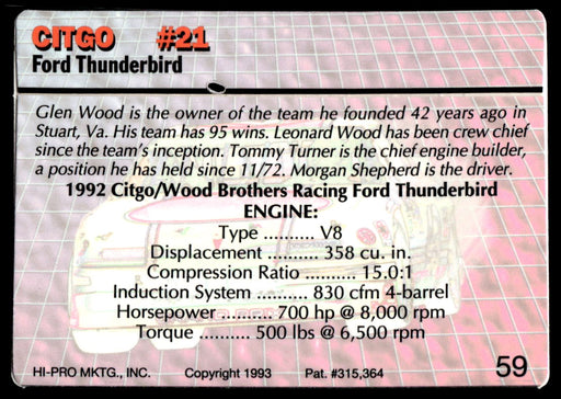 Morgan Shepherd 1993 Action Packed Base Back of Card