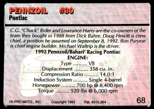 Michael Waltrip 1993 Action Packed Base Back of Card