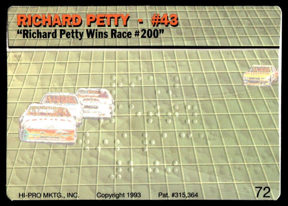Richard Petty 1993 Action Packed Base Back of Card