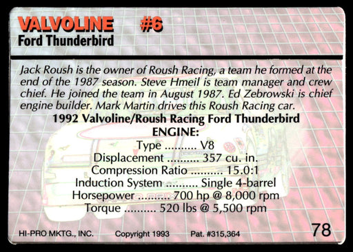 Mark Martin 1993 Action Packed Base Back of Card