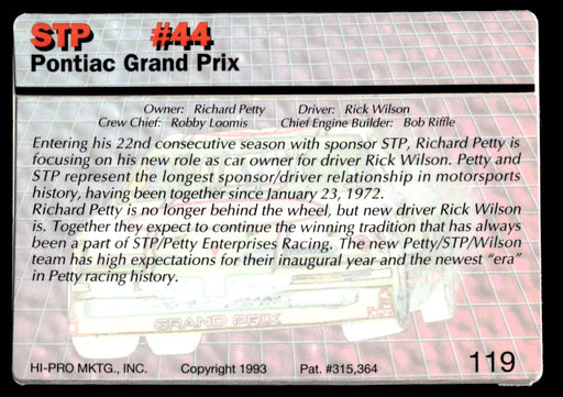 Rick Wilson 1993 Action Packed Base Back of Card