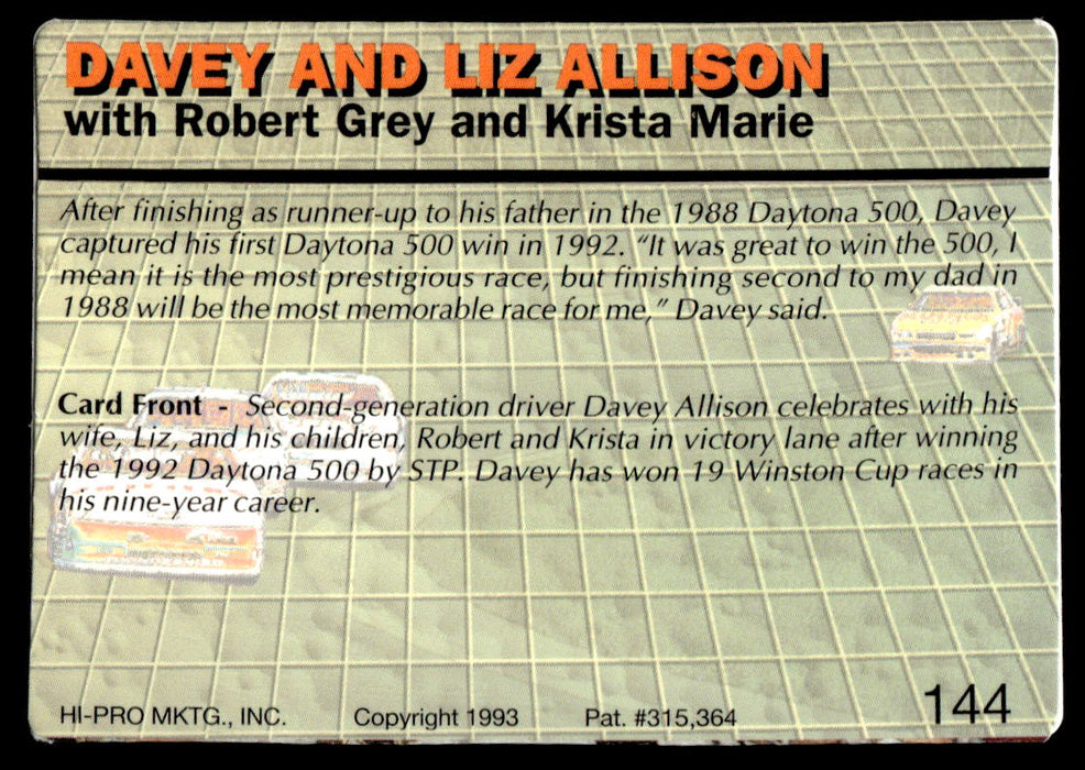 Davey Allison 1993 Action Packed Base Back of Card