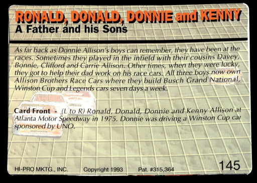 The Allison's 1993 Action Packed Base Back of Card