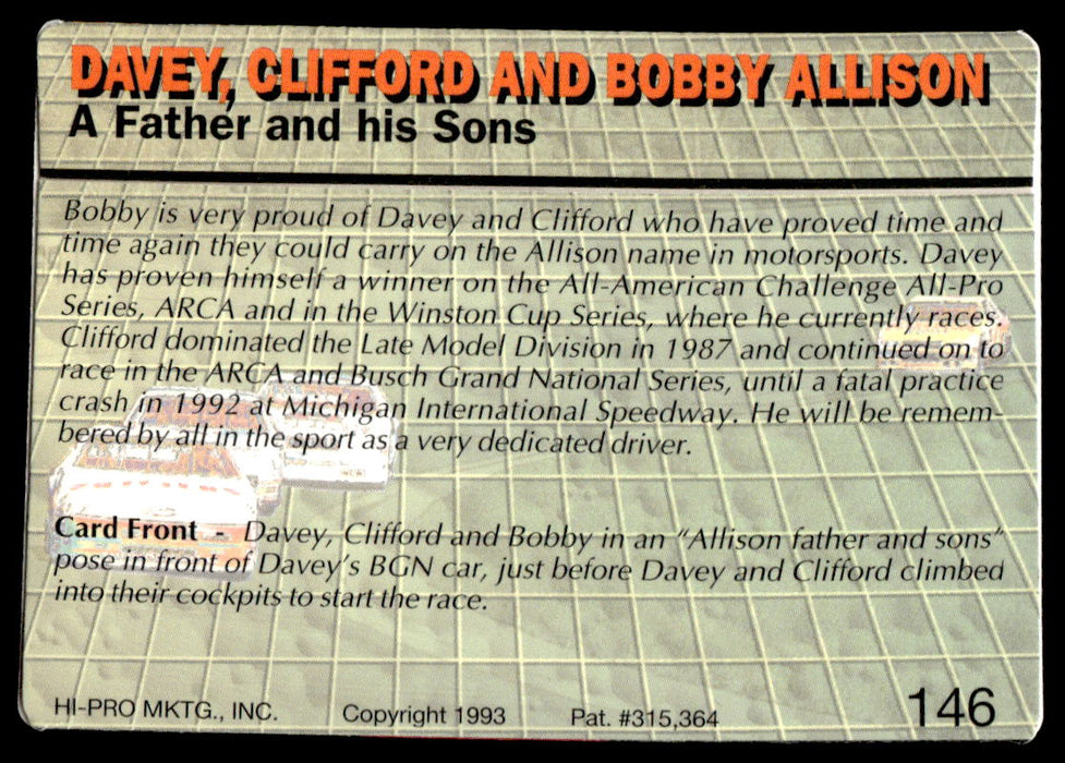 Davey Allison 1993 Action Packed Base Back of Card