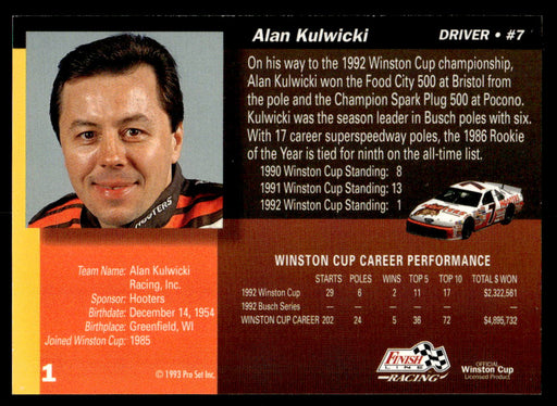 Alan Kulwicki 1993 Pro Set Finish Line Racing Base Back of Card