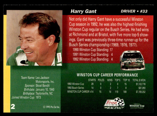 Harry Gant 1993 Pro Set Finish Line Racing Base Back of Card