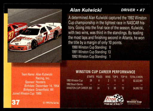 Alan Kulwicki 1993 Pro Set Finish Line Racing Base Back of Card