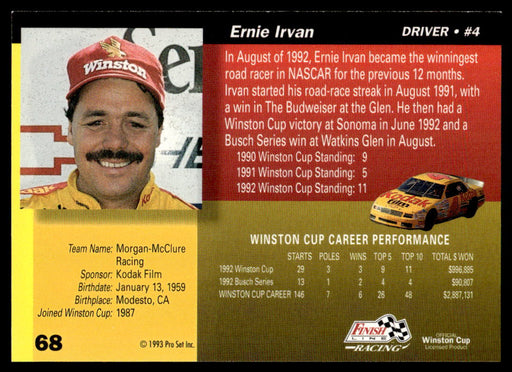 Ernie Irvan 1993 Pro Set Finish Line Racing Base Back of Card