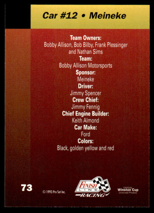 Jimmy Spencer 1993 Pro Set Finish Line Racing Base Back of Card