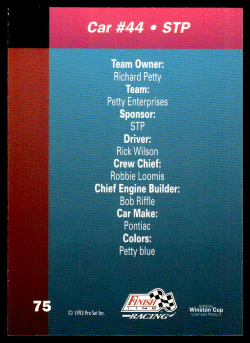 Rick Wilson 1993 Pro Set Finish Line Racing Base Back of Card
