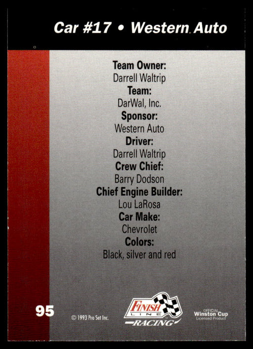 Darrell Waltrip 1993 Pro Set Finish Line Racing Base Back of Card
