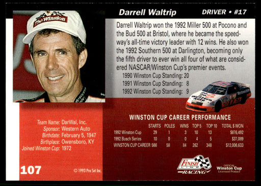 Darrell Waltrip 1993 Pro Set Finish Line Racing Base Back of Card