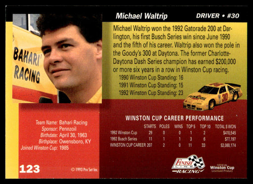 Michael Waltrip 1993 Pro Set Finish Line Racing Base Back of Card
