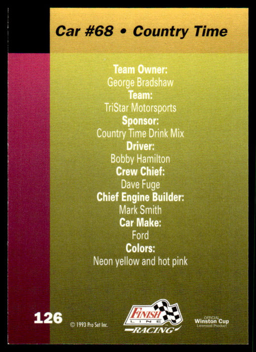 Bobby Hamilton 1993 Pro Set Finish Line Racing Base Back of Card