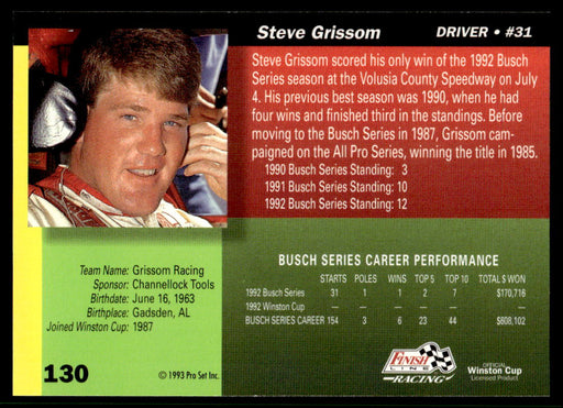 Steve Grissom 1993 Pro Set Finish Line Racing Base Back of Card