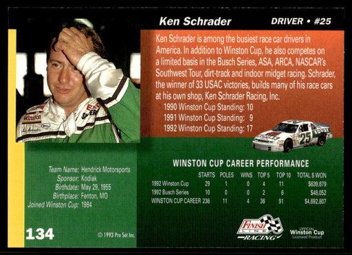 Ken Schrader 1993 Pro Set Finish Line Racing Base Back of Card