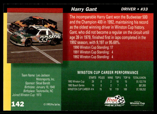 Harry Gant 1993 Pro Set Finish Line Racing Base Back of Card