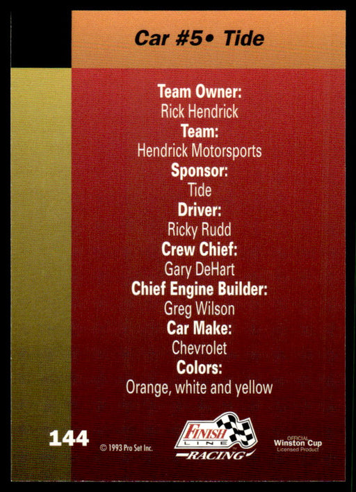 Ricky Rudd 1993 Pro Set Finish Line Racing Base Back of Card
