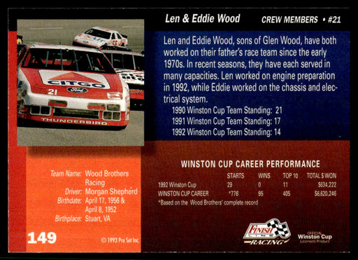 Eddie Wood 1993 Pro Set Finish Line Racing Base Back of Card