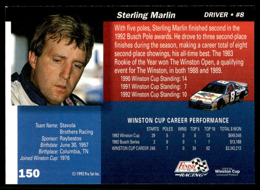 Sterling Marlin 1993 Pro Set Finish Line Racing Base Back of Card