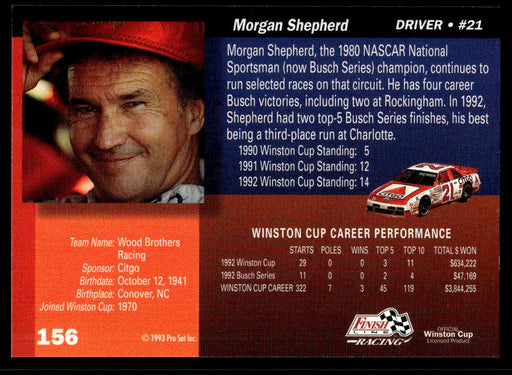 Morgan Shepherd 1993 Pro Set Finish Line Racing Base Back of Card