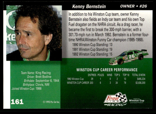 Kenny Bernstein 1993 Pro Set Finish Line Racing Base Back of Card