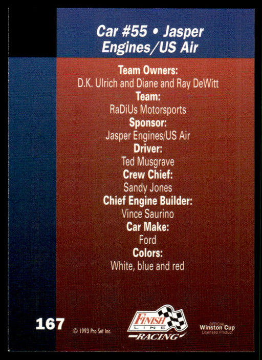 Ted Musgrave 1993 Pro Set Finish Line Racing Base Back of Card