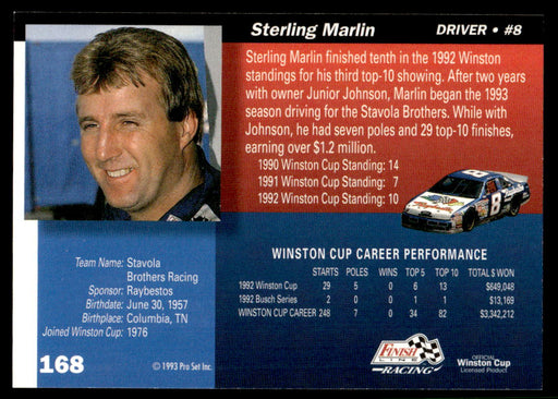 Sterling Marlin 1993 Pro Set Finish Line Racing Base Back of Card