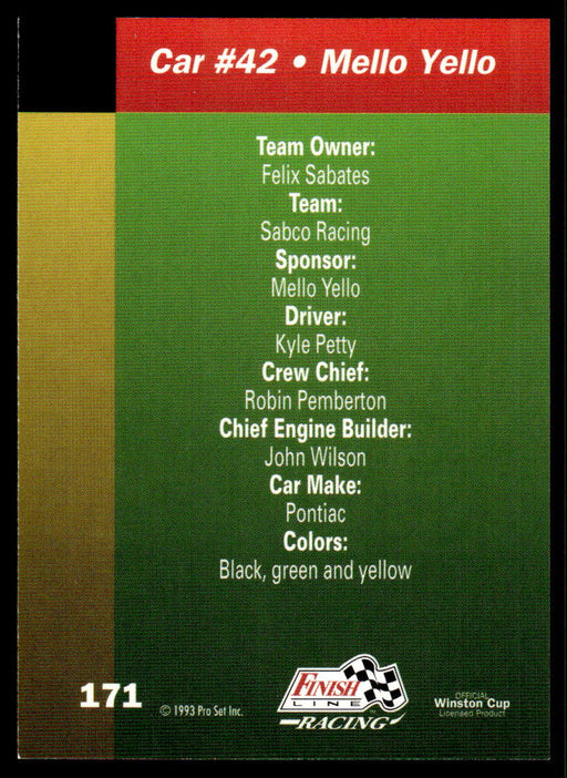 Kyle Petty 1993 Pro Set Finish Line Racing Base Back of Card