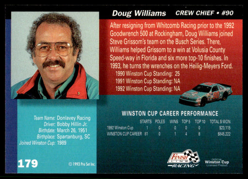 Doug Williams 1993 Pro Set Finish Line Racing Base Back of Card