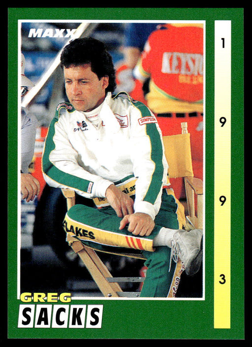 Greg Sacks 1993 Maxx Race Cards Base Front of Card