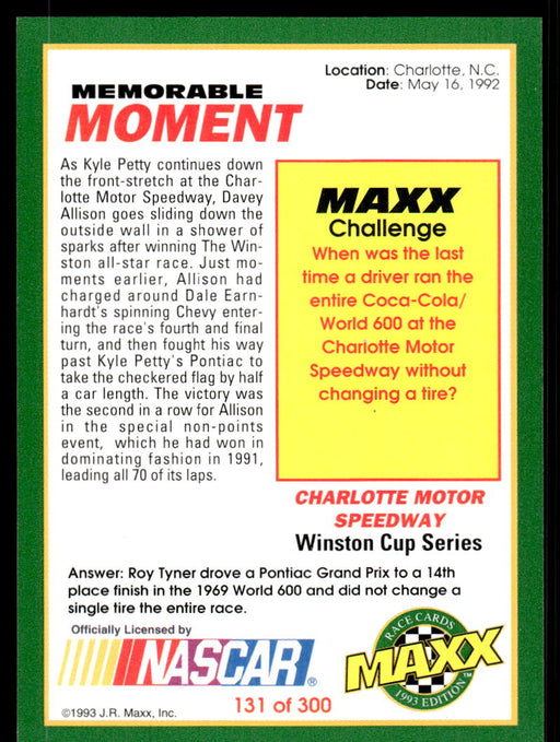 Kyle Petty/Davey Allison 1993 Maxx Race Cards Base Back of Card