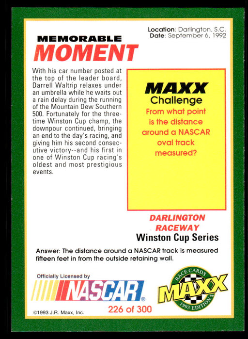 Darrell Waltrip 1993 Maxx Race Cards Base Back of Card