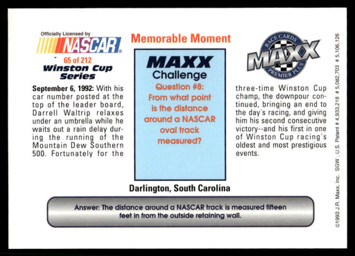 Darrell Waltrip 1993 Maxx Premier Plus Base Back of Card