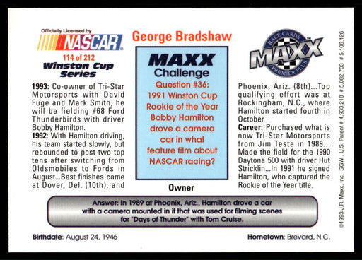 George Bradshaw 1993 Maxx Premier Plus Base Back of Card